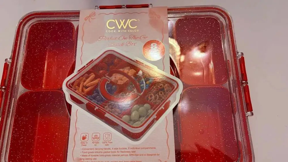 CWC Cook With Color 8 Compartment Snack Box Lunch Container BPA Free Red New